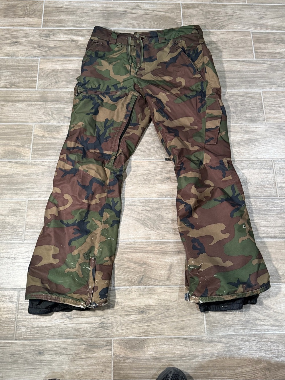 Nike ACG Ski Snow Pants Storm Fit Mens Large Camo Lined Black Vintage Snowboar